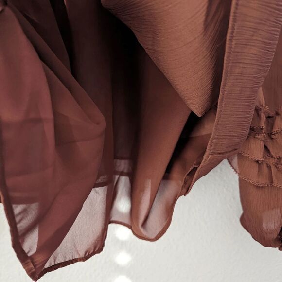 Ann Taylor Blouse Long Sleeve Ruffle Ballon Sleeve Lined Deep Purple Small Dolly - Picture 3 of 9